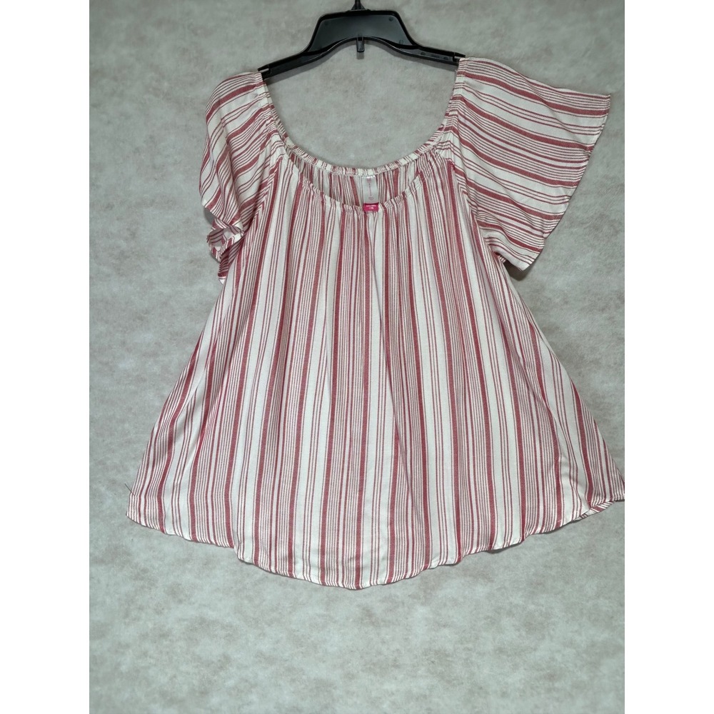 No‎ Boundaries Womens XXL Red White Striped Peasant Top Flutter Sleeve NJ27T236S